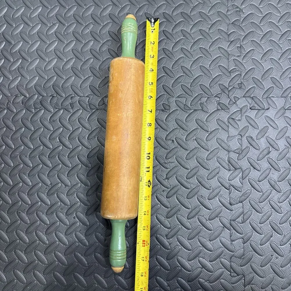 1940’s Vintage Wooden Rolling Pin With Green Handles 17.5”